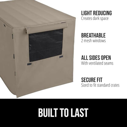 GORILLA GRIP Dog Crate Covers Compatible with Amazon Basics Dog Crates, All Sides Open, Privacy Cover Fits 48" Wire Kennel, Breathable Mesh Windows, Light Reducing Puppy Training Cage Topper, Taupe