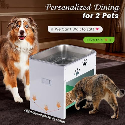Dog Water Bowl Elevated| Adjustable Stand Pet Feeding Station with Storage