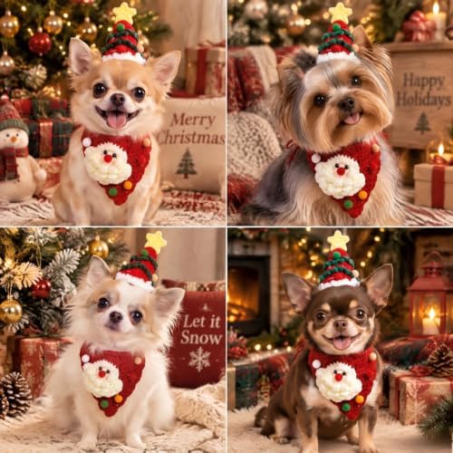 Dog Christmas Costume,Handmade Dog Outfits, Christmas Tree Pet Hat & Cute Santa Cat Costume – Gifts for Cats and Small Sized Dogs, Party & Photos, Outgoing - Image 3