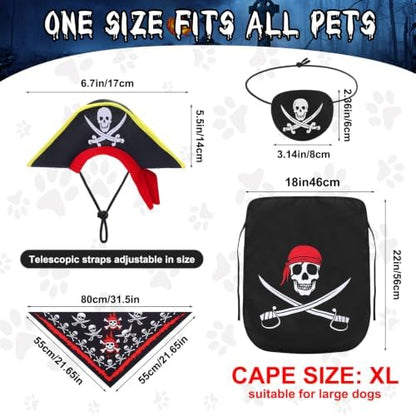 Huhumy 4 Pcs Dog Pirate Costume Hat Cape Bandana, Black, Extra Large - Image 2