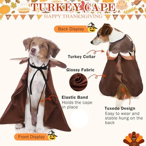 SCENEREAL Thanksgiving Dog Costume, Puppy Bandana Cloak and Hat Set with Pumpkin Maple Leaf Pattern, Funny Pet Holiday Turkey Outfits Clothes for Small Medium Dogs Boys Girls Cats - Image 4