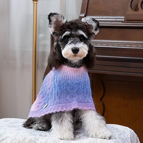 Rainbow Mohair Dog Sweater Cloak, Cold Weather Coat Dog Jacket for Small Dogs, Classic Turtleneck Thick Puppy Clothes with Leash Hole DS93L - Image 4