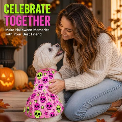 Halloween Dog Dress, Size Large, Hot Pink Skull Puppy Dress, Cute Spooky Pet Costume Clothes for Boy Girl Dogs, Halloween Holiday Party Outfit Pet Accessories - Image 3
