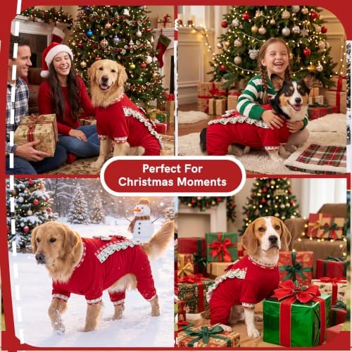 Christmas Large Dog Costume Tree Print Bow Tie Outfit Soft Polyester Pet Clothes for Holiday Party Christmas Photos and Family Gatherings Comfortable Fit Christmas Costume for Puppy Dog - Image 3