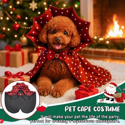 Dog Halloween Costume Cape Vampire Cloak with Bow Tie (Burgundy, SM - Image 2