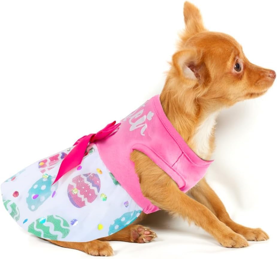 Cute Happy Easter Day Dog Dress Bunny Eggs Easter Dog Cat Clothes Pink Tulle Pet Doggie Apparel Outfit with Bowknot for Small Dogs Puppy Cat Girl Costume - Image 3