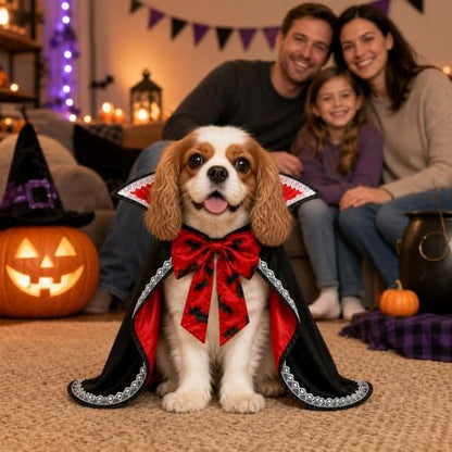 Halloween Dog & Cat Vampire Cape Costume, Satin-Look Pet Vampire Cloak with Bat Bow Tie and Stand-Up Collar, Adjustable Costume for Small, Medium, Large Dogs and Cats - Image 5