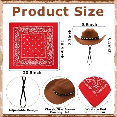 Halloween Pet Cowboy Costume Accessories Set Dog Cat Cowboy Hat with Bandana Scarf Pet Dogs Cats Size Western Costume Accessories for Cute Puppy Kitten Holiday Wearing West Cosplay Party Outfit - Image 2