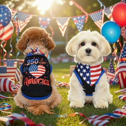 Small Dog America's 250th Anniversary 4th of July Outfit Shirt & Bandanas Pet Cat Clothes Black S - Image 3