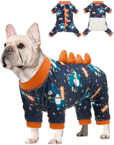 CuteBone Dinosaur Costume Dog Pajamas, Stretchy Spandex Crystal Velvet Sleepwear Coat for Small Dogs, Soft & Warm Pet Outfit Clothes for Cold Weather, Cozy Pullover Design COSP19XS by CuteBone