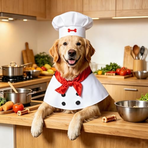 Halloween Big Dog Chef Costume, Funny Dog Chef Costume with Hat & Scarf, Adjustable Pet Cooking Costume for Large Dogs, Halloween Party, Cosplay, Costume Party & Photo Props - Image 2