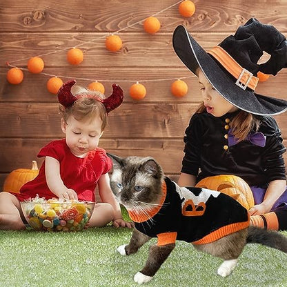 2Pcs Halloween Dog Sweaters Kitten Cat Knitwear Puppy Cat Halloween Pumpkin Ghost Sweater Pet Halloween Sweater Clothes Outfit Costume for Kittens Cats Puppies Small Medium Dogs XL - Image 2