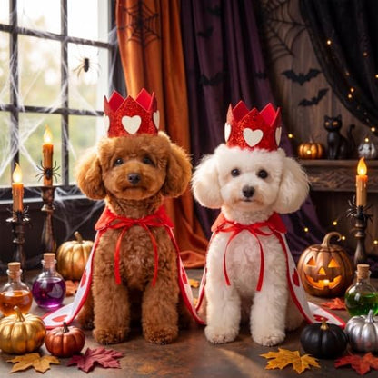 Hillban Halloween Dog King Costumes Heart Crown Queen Pet Cloak Set S - Image 6