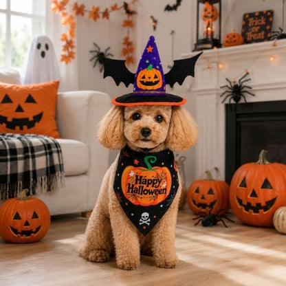 2 Pcs Halloween Pet Hat Bandana Set, Witch Pumpkin Costumes for Cats - Image 4