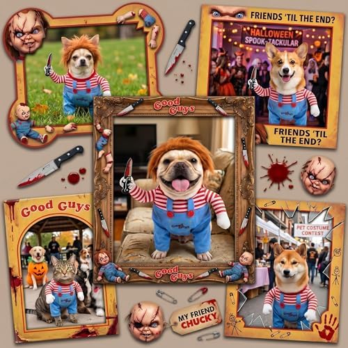Deadly Doll Dog Costume for Small Medium Large Dogs, Funny Pets Cosplay Halloween Dog Clothes for Party, Walking Illusion Puppy Outfit with Wig and Knife - Image 6