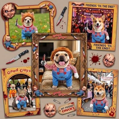 Deadly Doll Dog Costume for Small Medium Large Dogs, Funny Pets Cosplay Halloween Dog Clothes for Party, Walking Illusion Puppy Outfit with Wig and Knife - Image 6