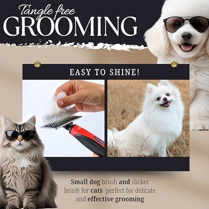 Mini Brush for Dogs and Cats - Coated Tips Massage Skin - Long Pins Remove Mats, Tangles in Long and Poodle Fur - Image 4