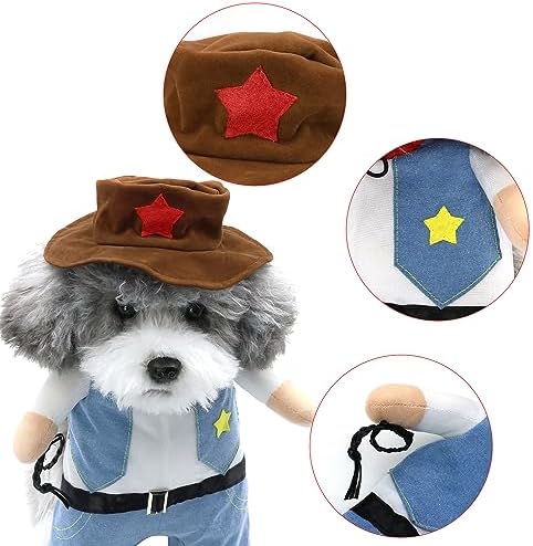 NACOCO Halloween Cowboy Dog Costume - Pet Clothes Costumes with Hat for Dog and Cat Blue(S) - Image 3
