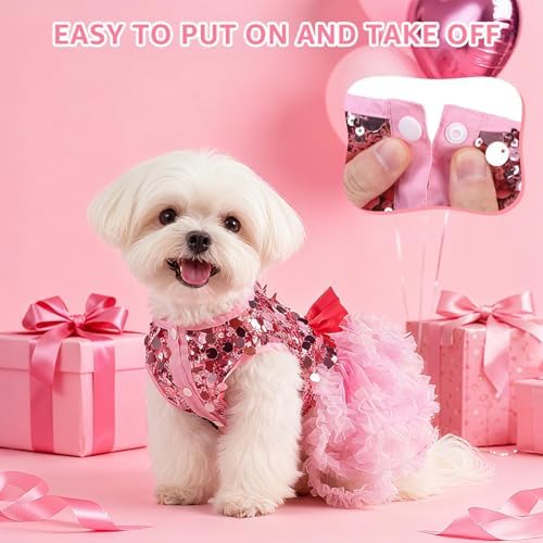 SCENEREAL Pink Dog Dress Princess Costume, Sparkly Tutu Dresses Bowknot Vest Funny Pet Halloween Costumes, Puppy Queen Outfit Christmas Birthday Clothes for Small Medium Girl Dogs Large Big Cats M - Image 2