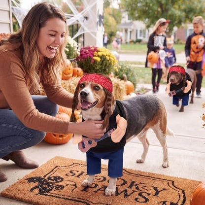 Huhumy Halloween Country Singer Dog Costume Guitar Wig Bandana for Dog, M - Image 4