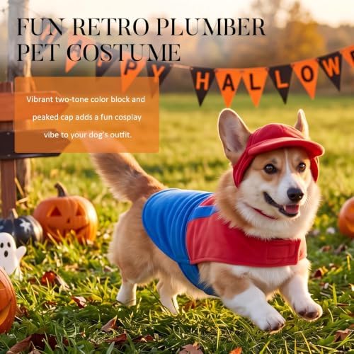 Dansydaisy Dog Halloween Costume Set Funny Red Overalls Outfit with Hat Retro Buddy Themed Dog Clothes for Cosplay Party(Large) - Image 4