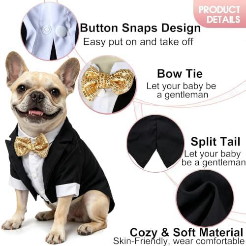 Dog Tuxedo with Bow Tie, Formal Wedding Suit for Small Medium Puppy Dogs - Image 4