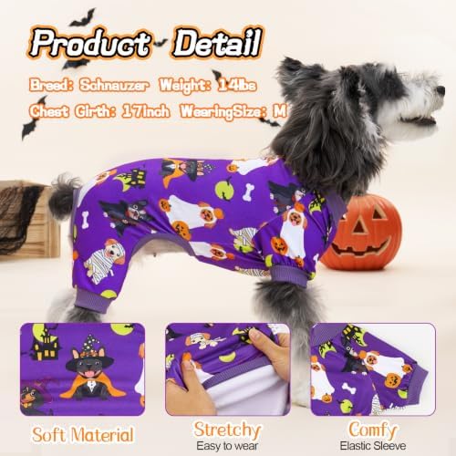 XPUDAC 4 Pack Halloween Dog Pajamas, Funny Ghost Halloween Costumes for Dogs, Soft Strechy Doggy Clothes for Small Medium Dogs Boy Girl, Pet Apparel, L - Image 2