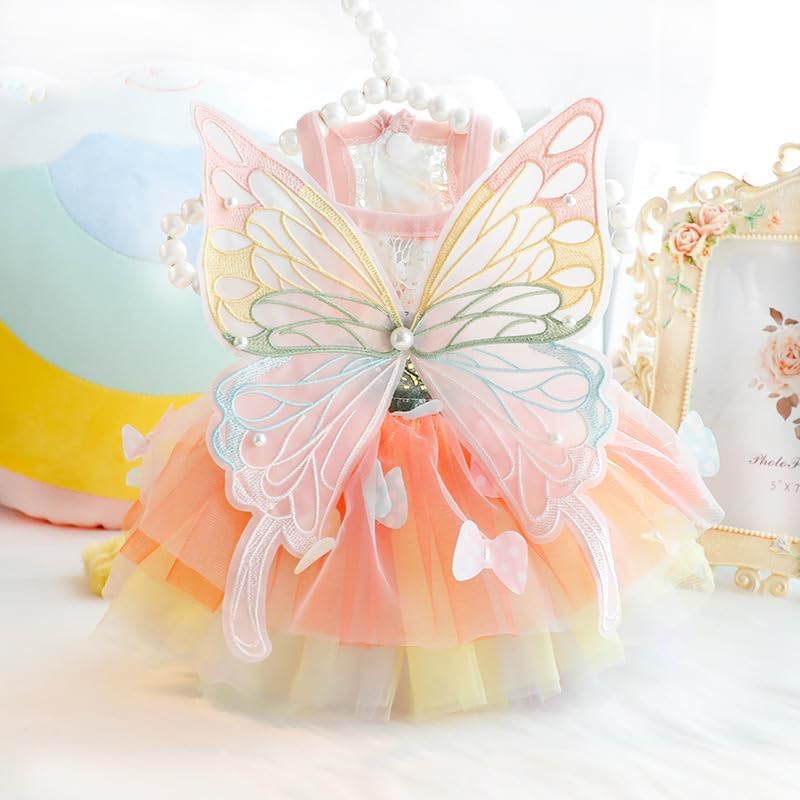 Dog Princess Dresses for Small Dogs Lolita Clothes Butterfly Costume Pet Girl Cute Coat Outfits Summer Costumes Puppy Handmade Skirt Cat Spring (S,Butterfly) - Image 2