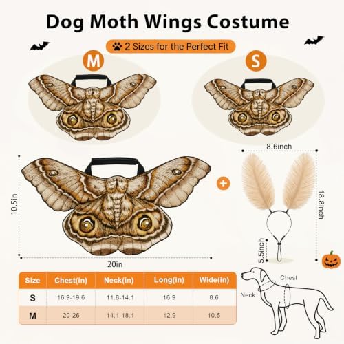 Tallew 2 Pcs Dog Halloween Costumes Moth Butterfly Wings,M,Grayish White - Image 2