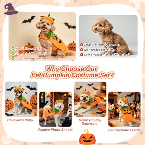 BEAUTYZOO Halloween Dog Pumpkin Costume, 2PCS Dog Halloween Costumes Cape,S - Image 6