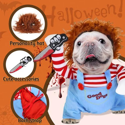 Pet Deadly Doll Dog Costume, Novelty Halloween Christmas Costumes Funny Dog Cosplay Outfits Cute Clothes for Small Medium Large Dogs Cats Party Dress Up Cool Puppy Costumes Scary Spooky Apparel Blue - Image 5