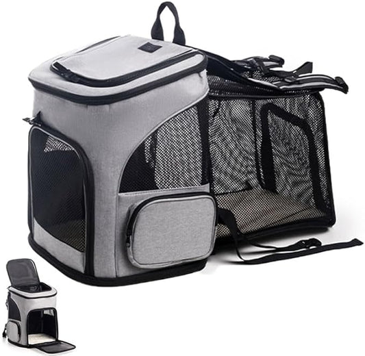 Expandable Cat Carrier Backpack, Large Soft Airline Approved Collapsible Pet Bag for Small Dogs Puppies Medium Cats, Breathable Portable Travel Bags for Camping