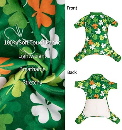 CuteBone Clover St.Patrick's Day Small Dog Pajamas Soft Puppy Pjs Fleece Stretchy Onesie Cat Clothes for Daily Wear P275S - Image 3