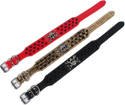 Serijoars Spiked Studded Dog Collar, PU Leather Dog Collar, Adjustable Pet Collars for Medium or Large Breed Pet (XL, Red2)