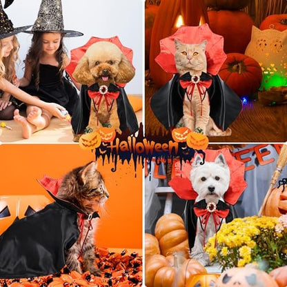 Dog Halloween Costume Cape Vampire Cloak with Bow Tie (Red, SM) - Image 5