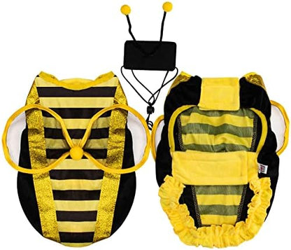 Bee Dog Halloween Costumes, Bumblebee Dog Costumes for Small Medium Dogs Cats, Pet Costume with Cap, Black and Yellow Stripes for Christmas Cosplay Clothes - Image 6