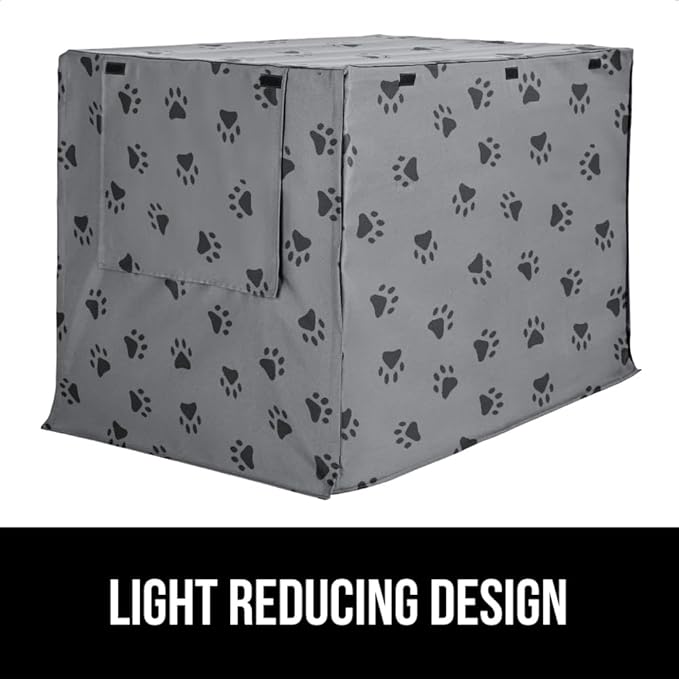 GORILLA GRIP Dog Crate Covers compatible with Amazon Basics Dog Crates, All Sides Open, Privacy Cover Fits 36" Wire Kennel, Breathable Mesh Windows, Light Reducing Puppy Training Cage Topper, Gray Paw