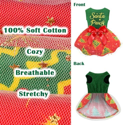 Dog Christmas Outfit Cute Dog Christmas Dress with Bowknot Tulle Puppy Clothes for Small Medium Dogs Cats Boys Girls Pet Costume - Image 5