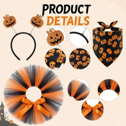 Huhumy 3 Pcs Dog Halloween Costume Set with Bandana Tutu Dress Headband - Image 3