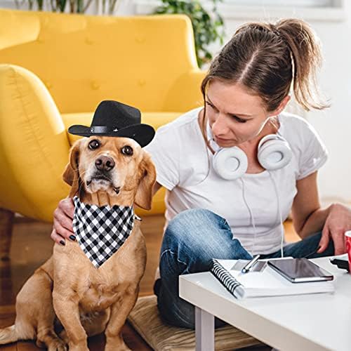 Yewong Pet Cowboy Costume Accessories Dog Cat Pet Size Cowboy Hat and Bandana Scarf West Cowboy Accessories for Puppy Kitten Party Festival and Daily Wearing Set of (Black hat+Black bib) - Image 3