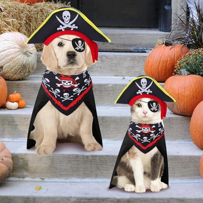 Huhumy 4 Pcs Dog Pirate Costume Hat Cape Bandana, Black, Small - Image 5