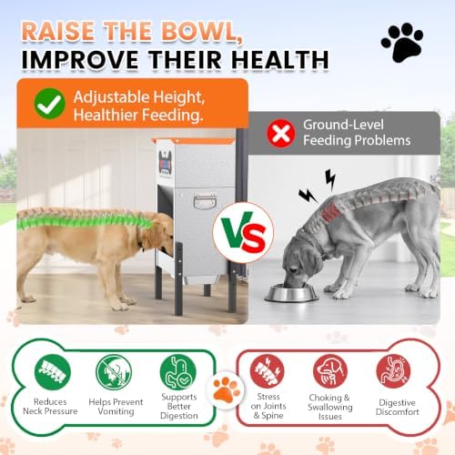 25 lb Automatic Dog Feeder for Large Breeds, 3 Adjustable Heights