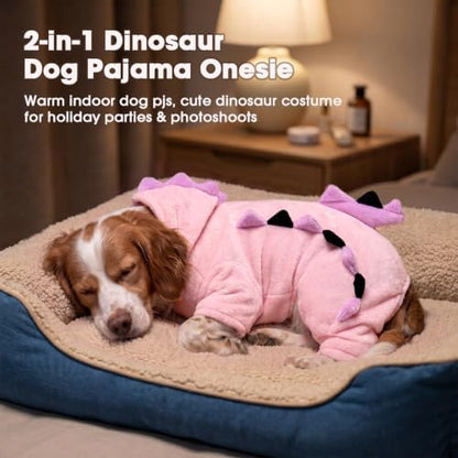 FUAMEY Dinosaur Dog Costume, Halloween Plush Pajamas Hooded Dog Jumpsuit - Image 4