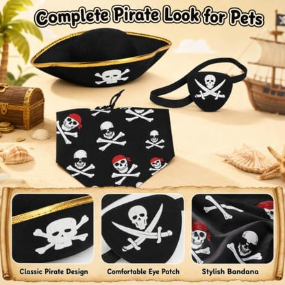 3PCS Dog Pirate Costume, Halloween Pet Outfit with Eye Patch and Gold Trim, Complete Pirate Dress Up Set for Costume Parties and Photo Sessions - Image 3