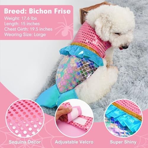 cyeollo Mermaid Dog Halloween Costumes for Medium Dogs Holiday Outfit, L - Image 5
