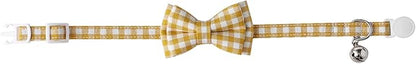 AIITLE Breakaway Cat Collar with Cute Bow Tie and Bell, Detachable Adjustable Safety Collars for Girl Cats and Boy Cats, Kittens, Puppy, Soft Stylish Plaid Patterns Cat Collars,Yellow