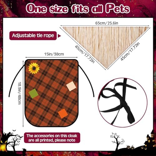 3 Pcs Dog Halloween Costume Set, Scarecrow Hat Bandana Cape - Image 3
