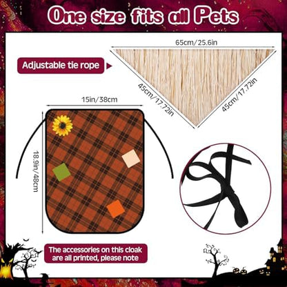 3 Pcs Dog Halloween Costume Set, Scarecrow Hat Bandana Cape - Image 3