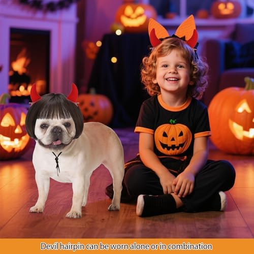 KOOLTAIL Dog Wig Costume,Funny Pet Wig with Devil Accessories Outfit for Small Medium Large Dogs Cats Unique Gift, Adjustable Fits Headwear Cosplay Dress up for Holiday Party Chirstmas Festival Gift - Image 5