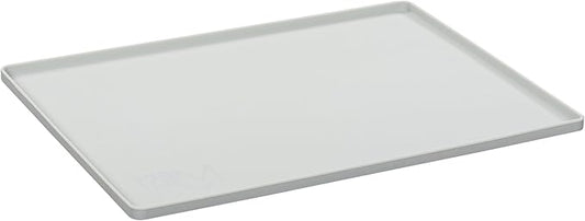 Messy Mutts & Cats Silicone Non-Slip Pet Bowl Mat with Raised Edge | 16” x 12” Dog/Cat Bowl Mat with Spill-Proof Lip | Light Grey